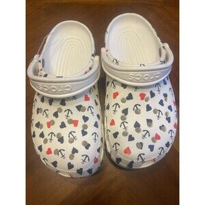 Freesail Crocs Women’s Size 8 Red White & Blue Anchors Hearts Clogs Nautical